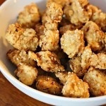 Sesame chicken nuggets in a bowl.