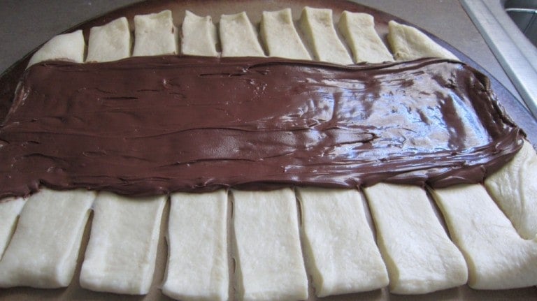 sweet bread dough with Nutella slathered down the middle