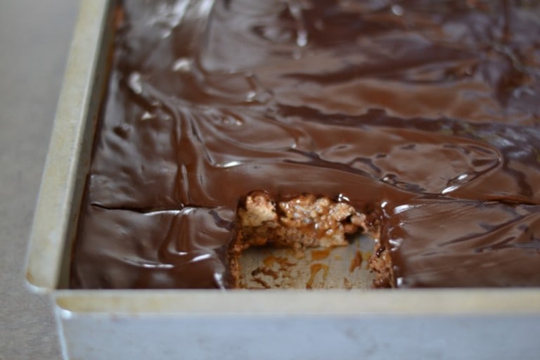 crispy rice treats with chocolate and caramel
