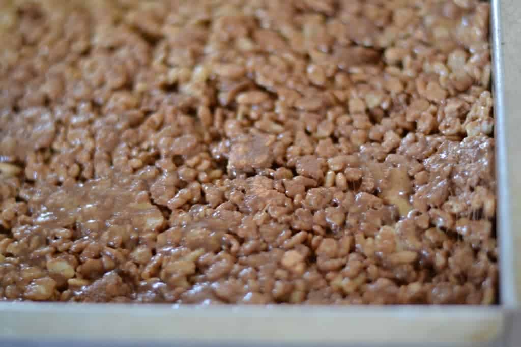 bottom layer of crispy rice cereal treats