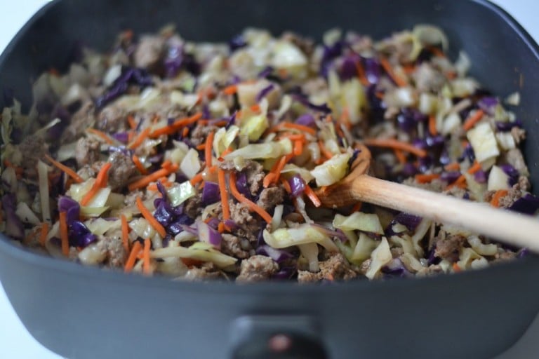 Deconstructed Egg Roll in a skillet