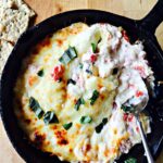 hot caprese dip in a skillet