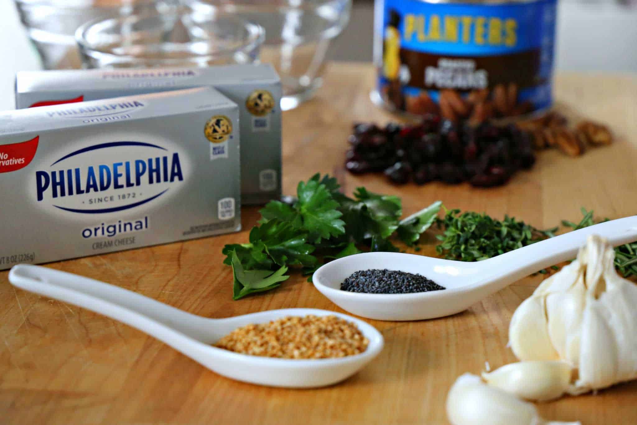 cream cheese, seeds, and nuts
