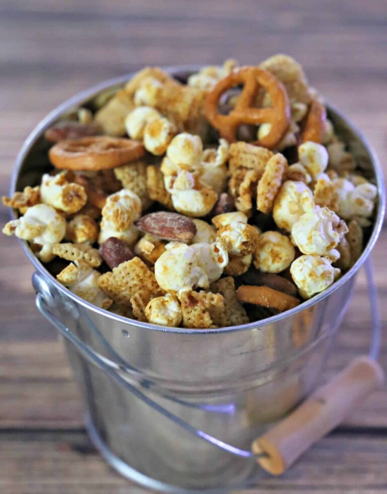 pail filled with snack mix
