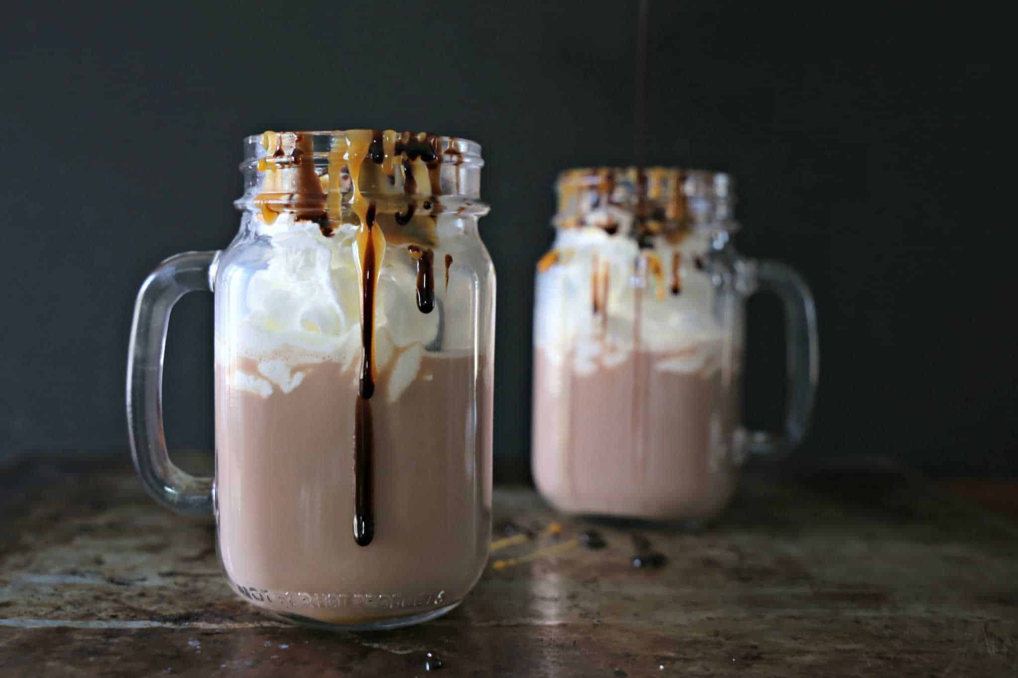 chocolate drizzling onto drinks