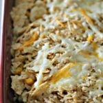 Taco bake with tortilla chips on top