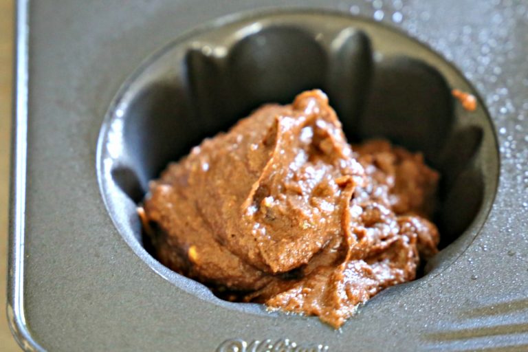 chocolate batter in a cake mold