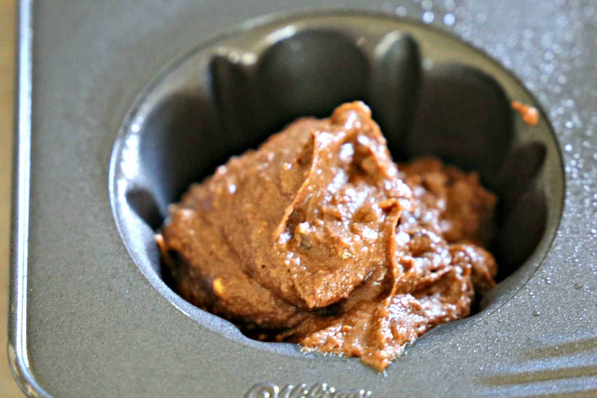 chocolate batter in a cake mold