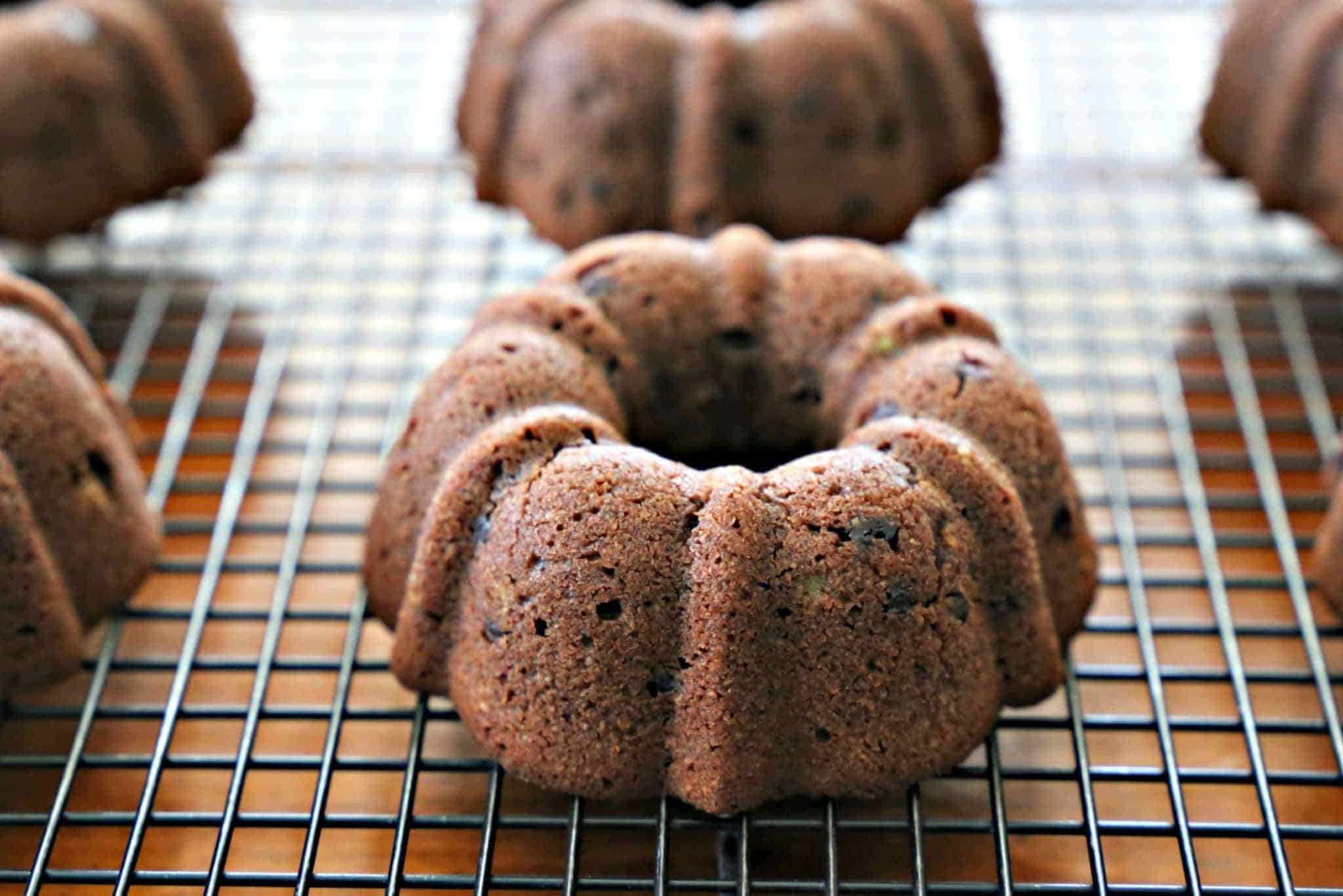 Mini Chocolate Cakes cooling on a wire rack