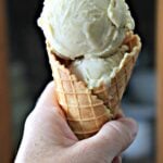 waffle cone with vanilla ice cream