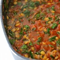 skillet with tomato dal