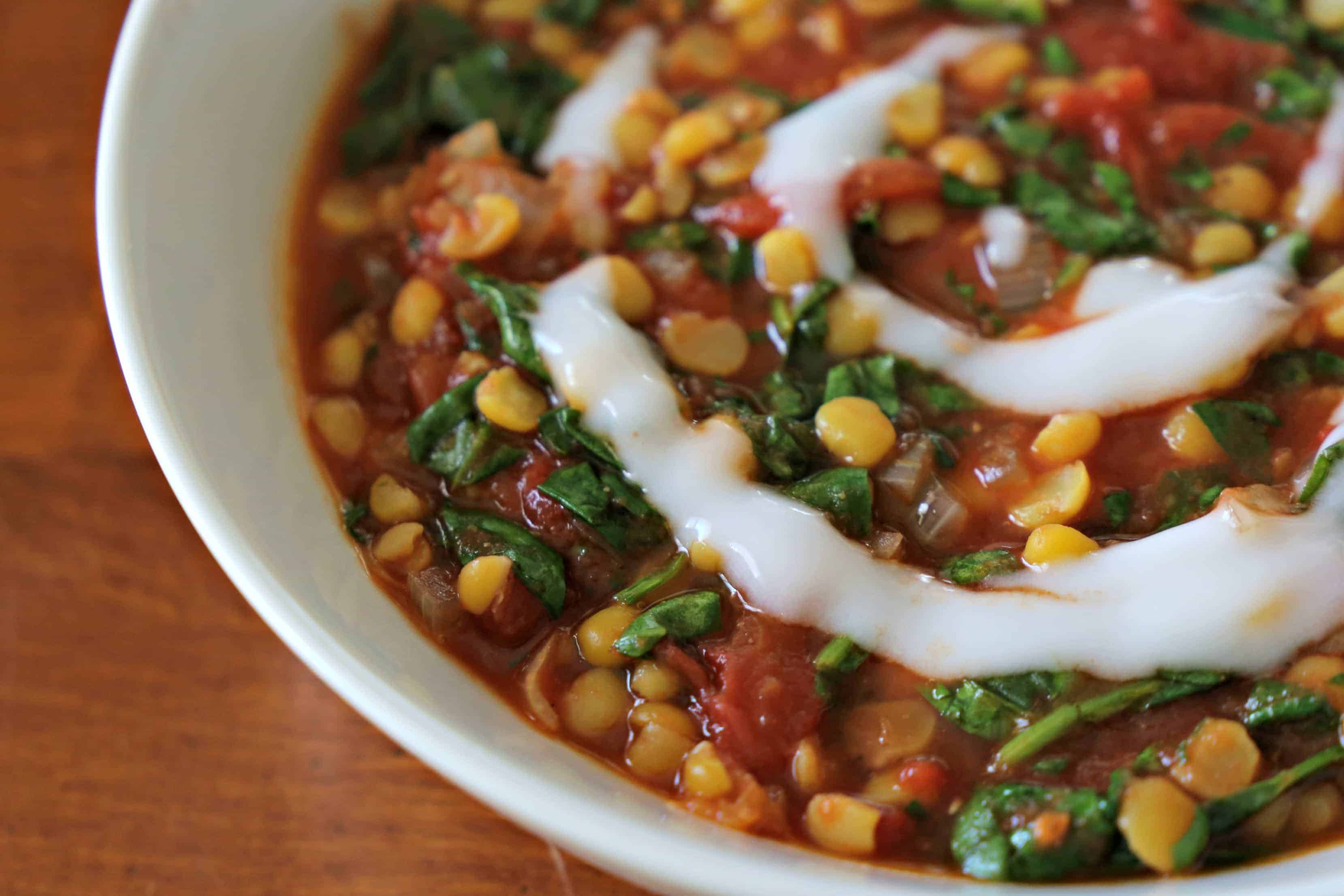 Spinach and Tomato Dal bowl of Spinach and Tomato Dal