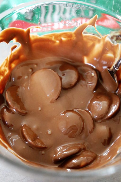 vanilla wafers in melted chocolate