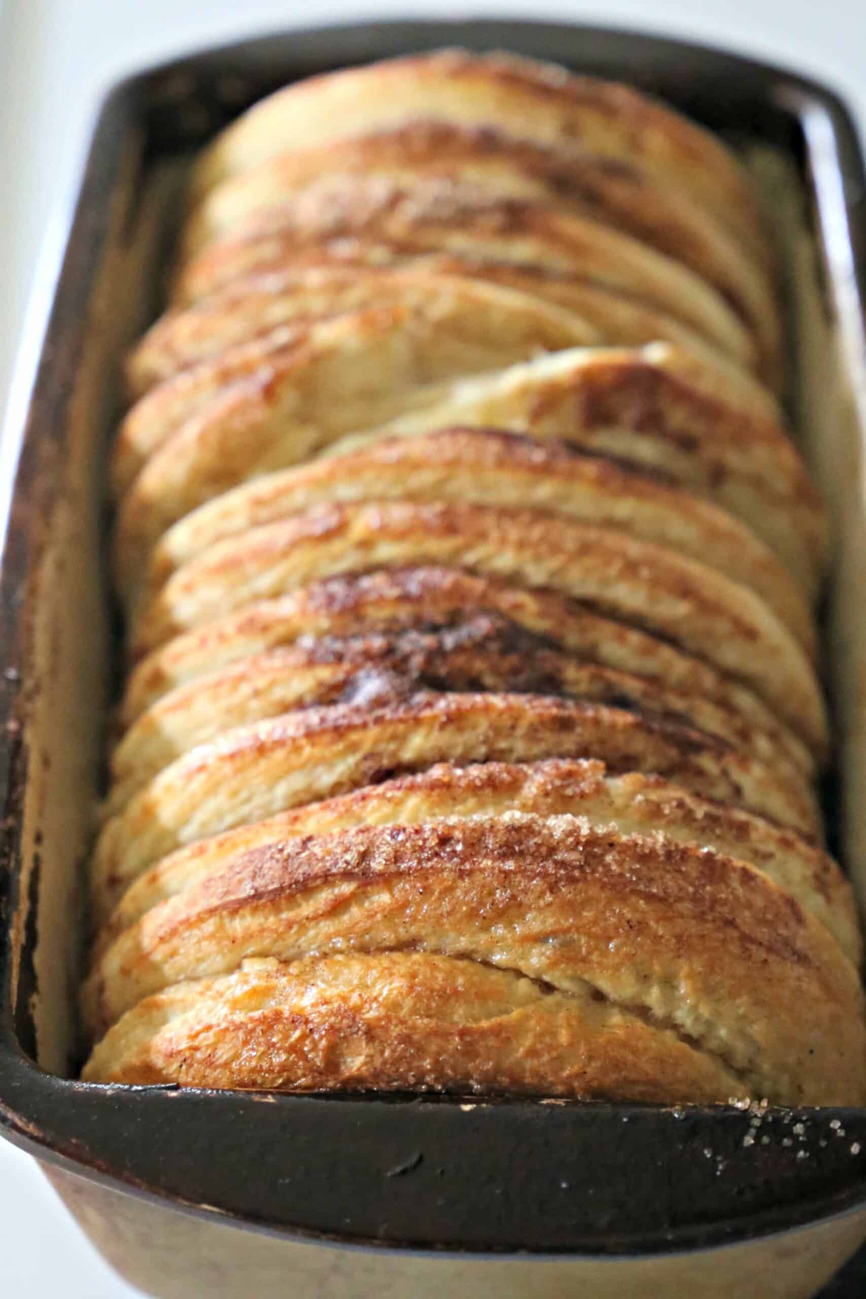 Loaf of cinnamon pull apart bread.