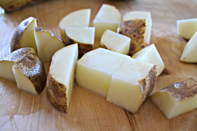 diced potatoes on a cutting board