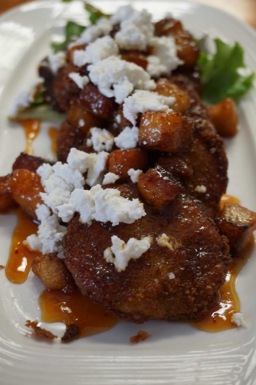 fried green tomatoes with pork belly croutons