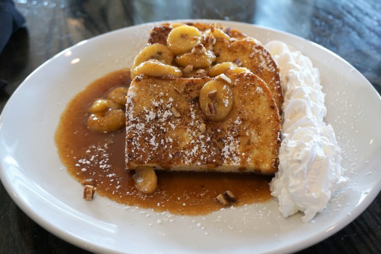 Where to eat in Orange Beach and Gulf Shores Bananas Foster French Toast at Brick and Spoon in Orange Beach