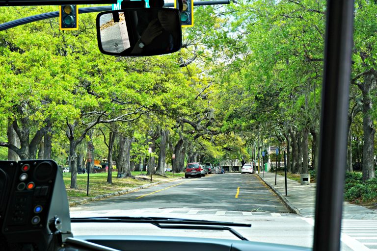 view from inside bus in Charleston, South Carolina