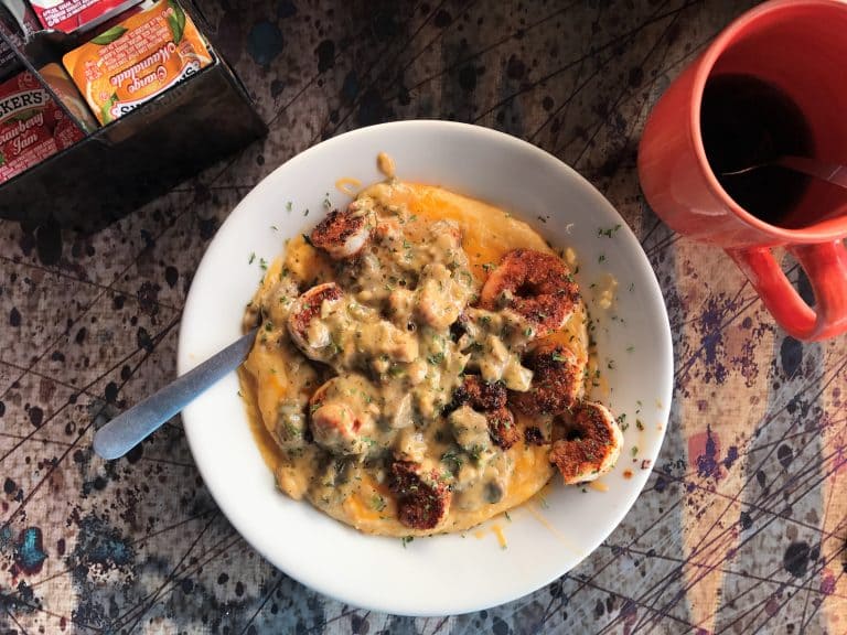 Where to eat in Panama City, Florida #PanamaCity #Florida #seafood Blackened Shrimp and Cheesy Grits at Bayou Joe's