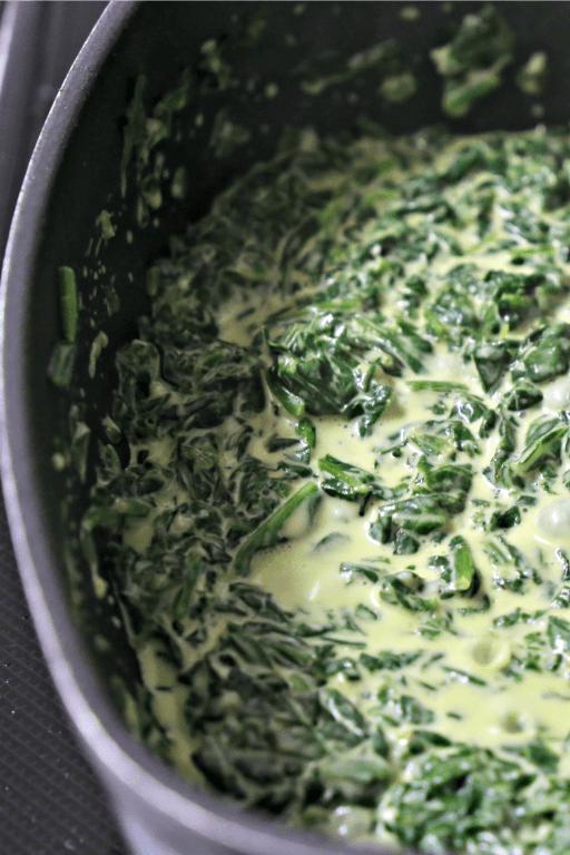 pan of creamed spinach