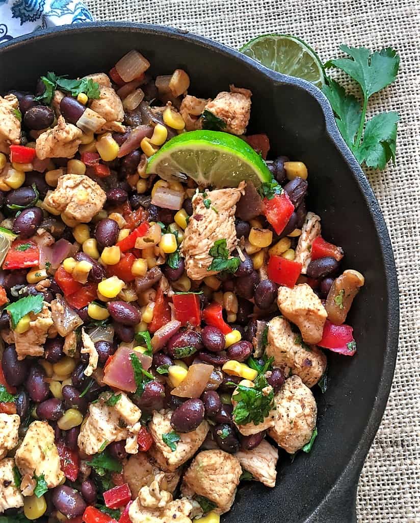 Chicken and Black Bean Burrito Chicken and Black Bean Burrito in a skillet