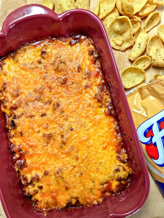 Make this Sloppy Joe Dip for your next tailgate! sloppy Joe dip in a pan