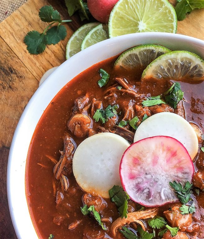 Pozole Rojo de Pollo pozole rojo with lime
