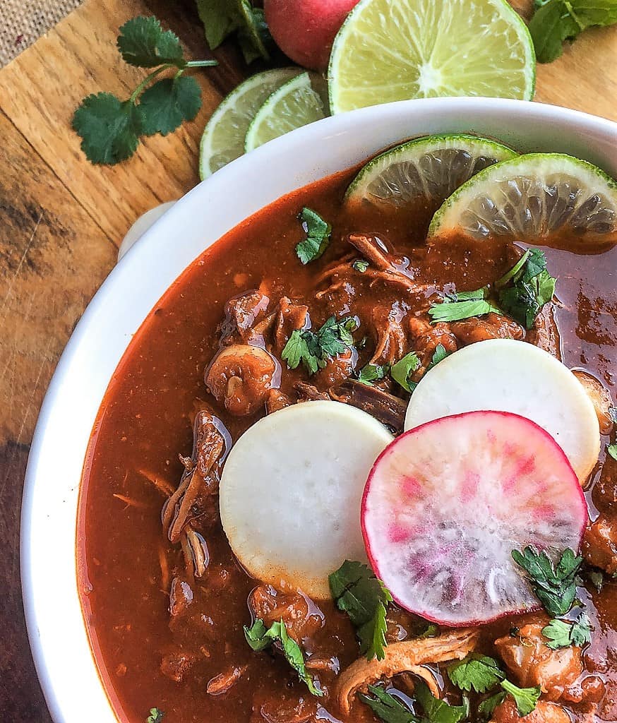 Pozole Rojo de Pollo pozole rojo with lime