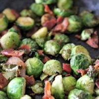Brussels Sprouts and Bacon in a skillet