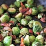 Brussels Sprouts and Bacon in a skillet