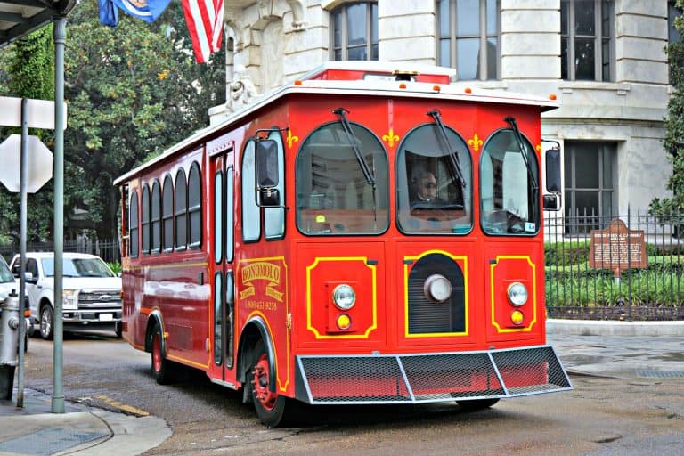 This trolley looks like it loves Folgers coffee. Street car in New Orleans