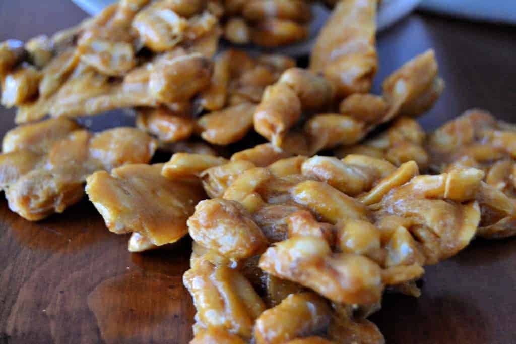 Crunchy Peanut Brittle on a table.