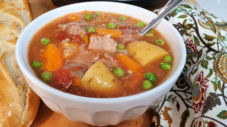 bowl of beef stew and French bread