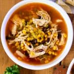Bowl of chicken tortilla soup.