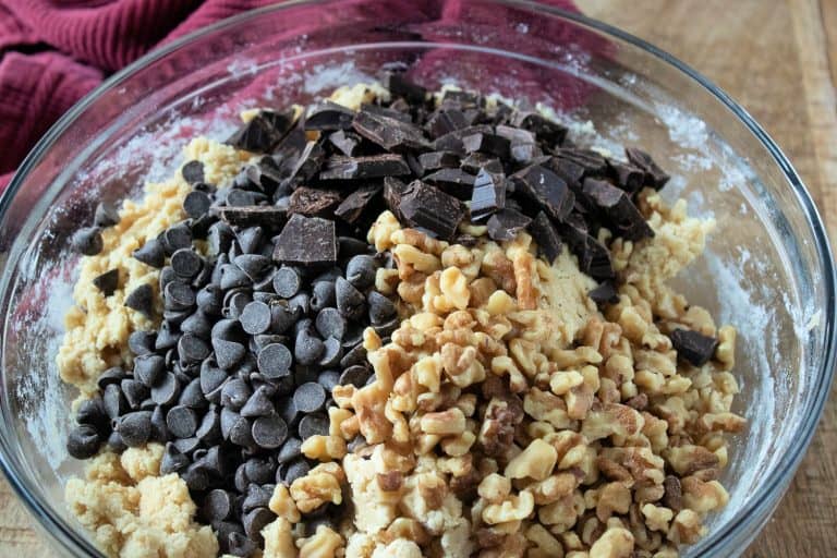 cookie dough with chocolate chips and walnuts