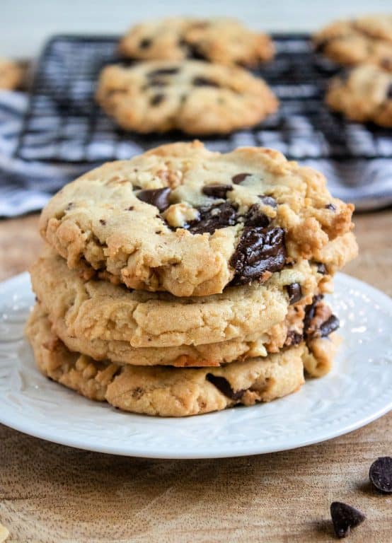 plate with walnut chocolate chunk cookies