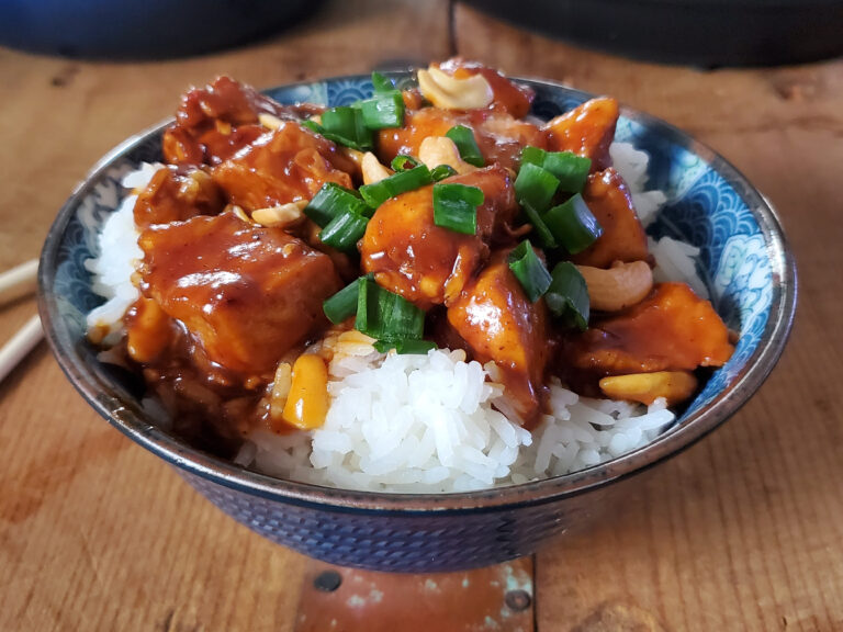 bowl of pressure cooked cashew chicken