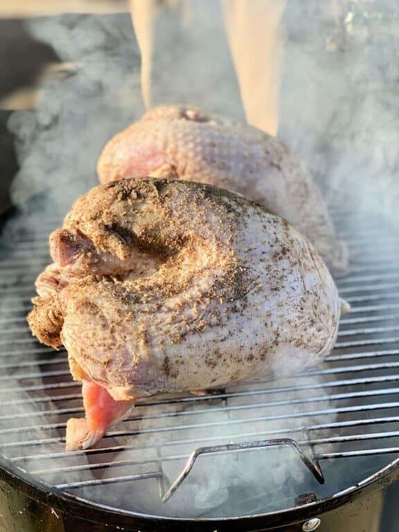 turkey smoking on a smoker