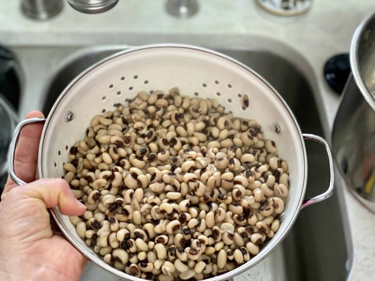 draining black-eyed peas