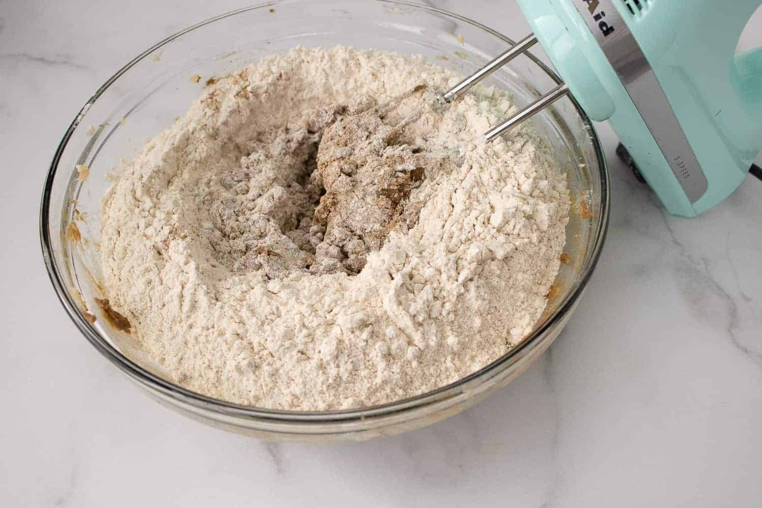 Mixing cookie dough.