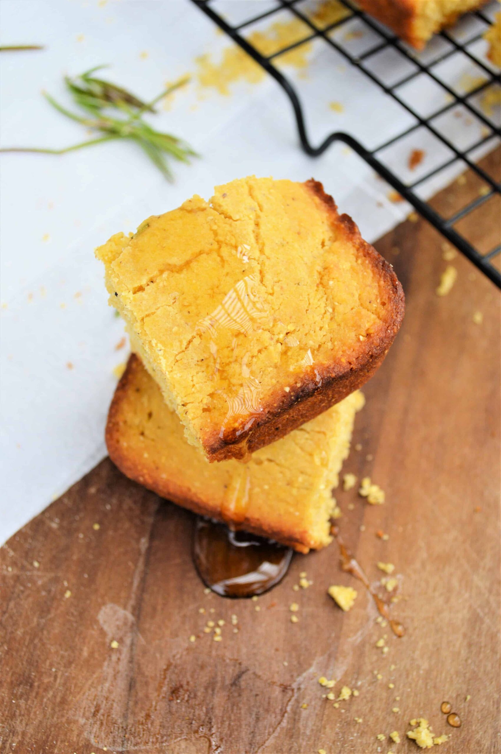 two pieces of cornbread