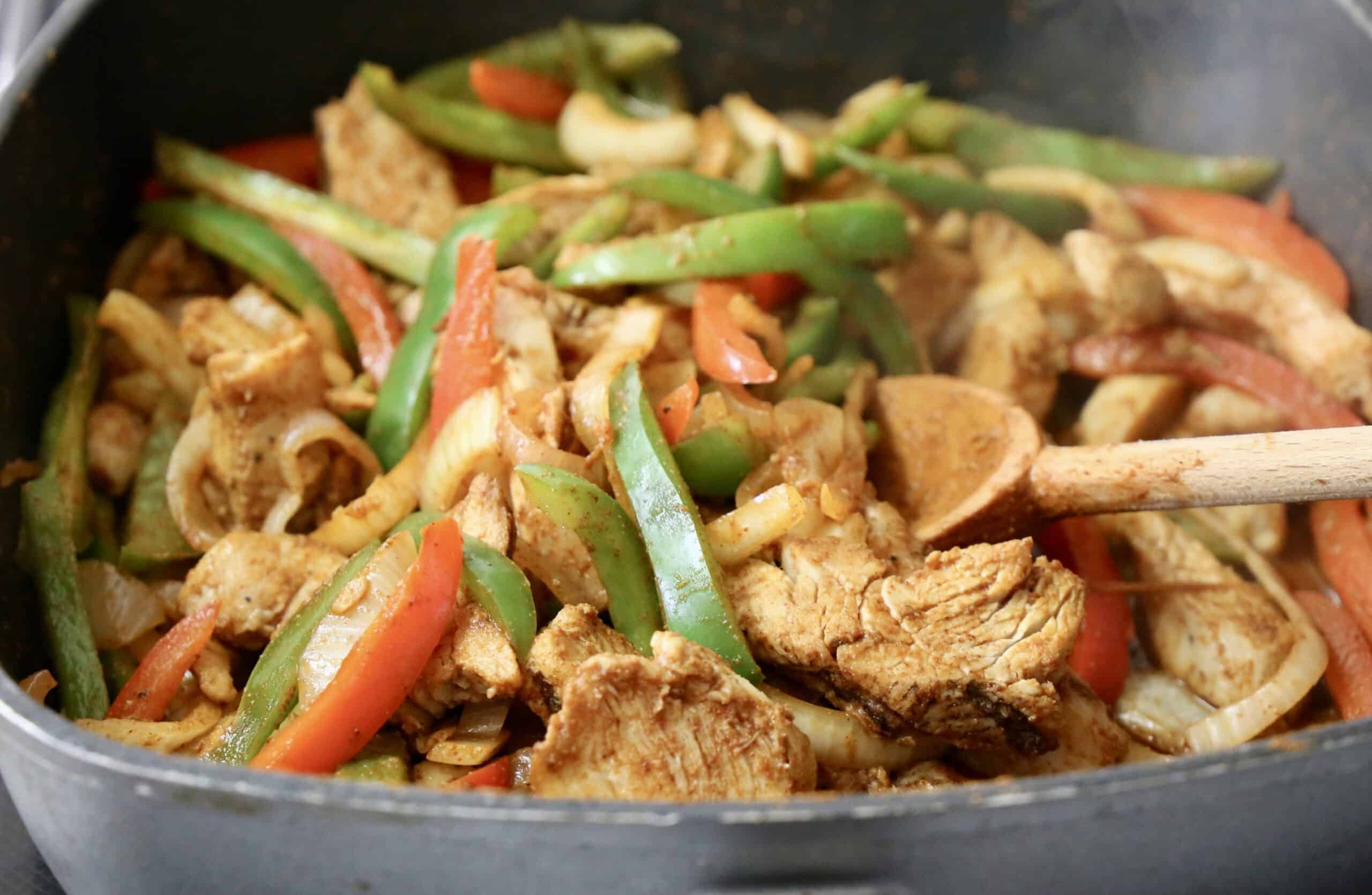 chicken fajitas in a skillet
