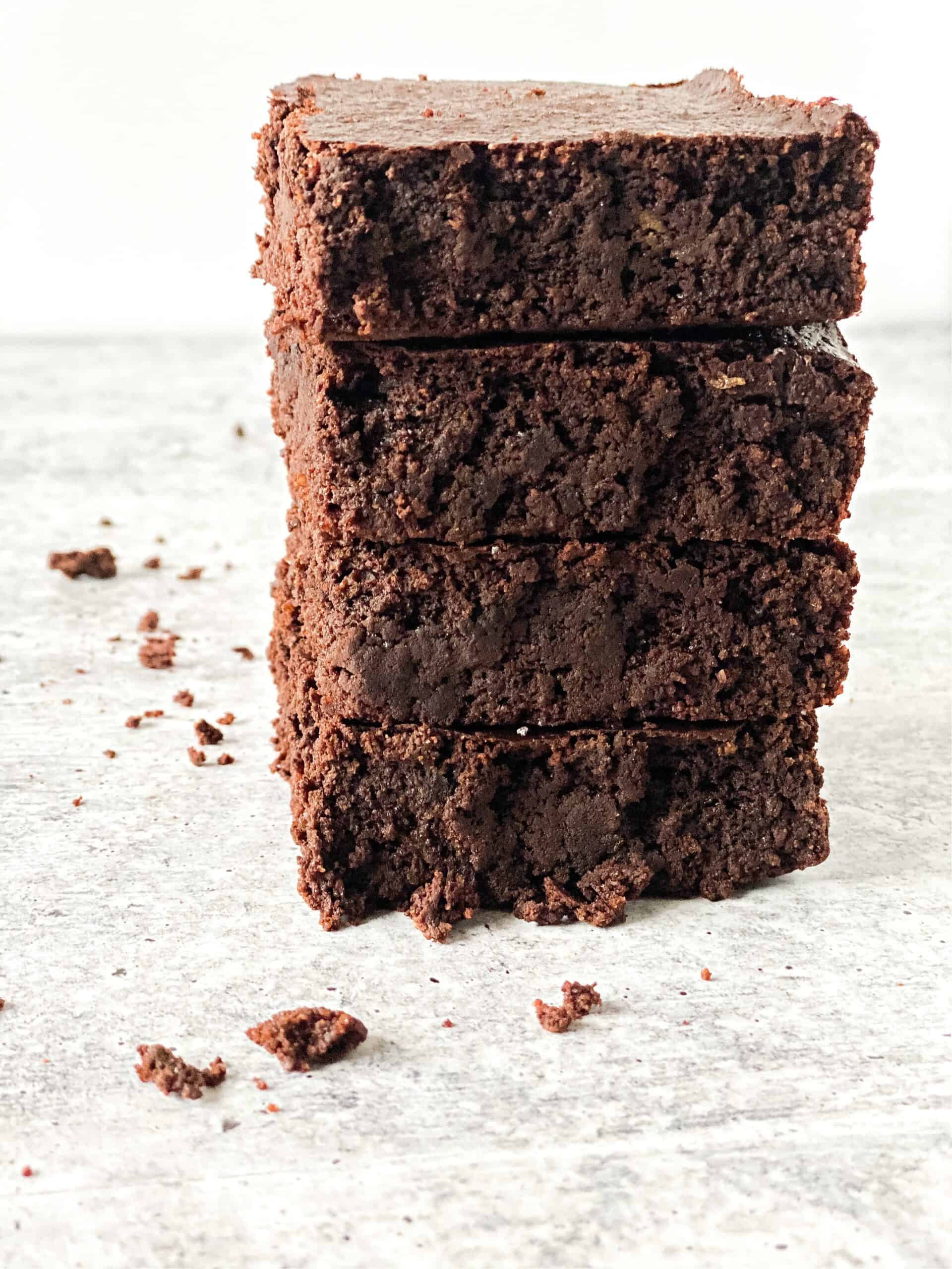 Stack of four brownies.