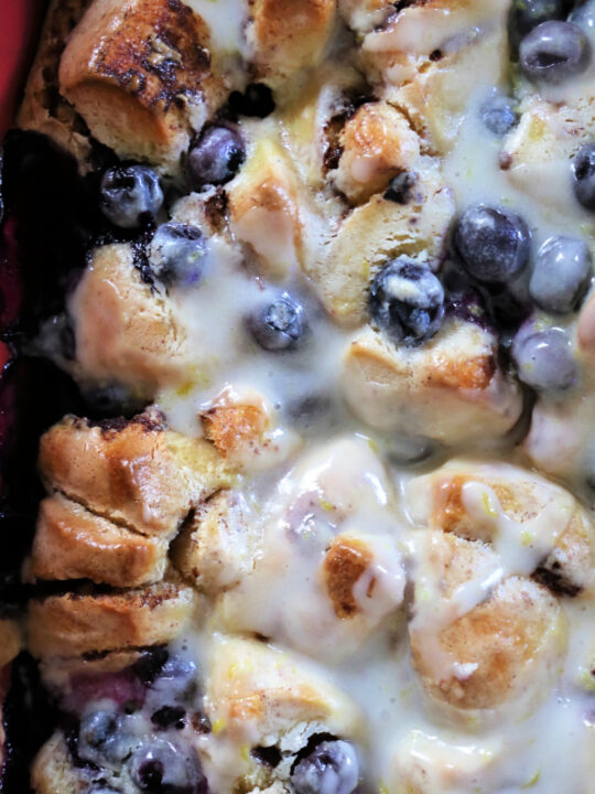Cinnamon Roll Casserole with Blueberries Southern Kissed