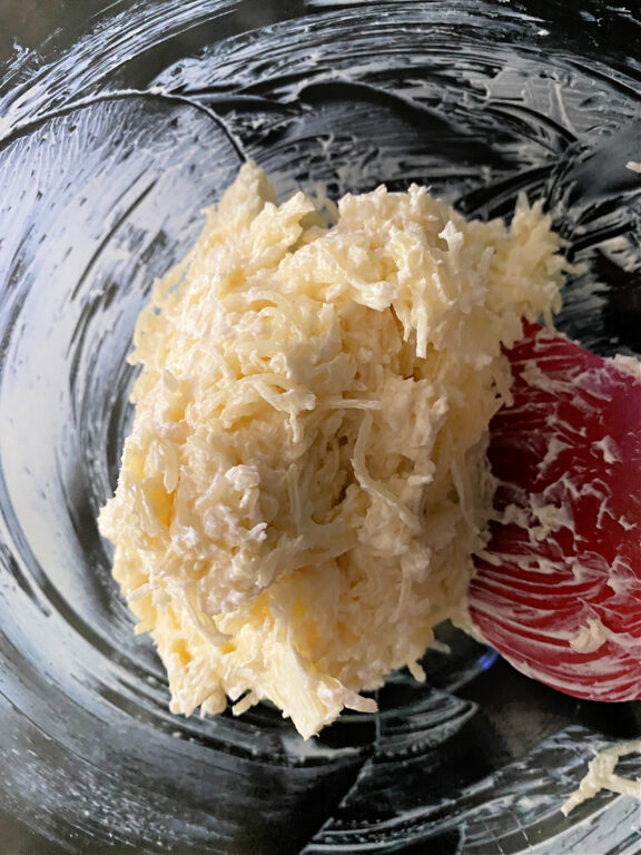 mozzarella cheese and cream cheese in a bowl