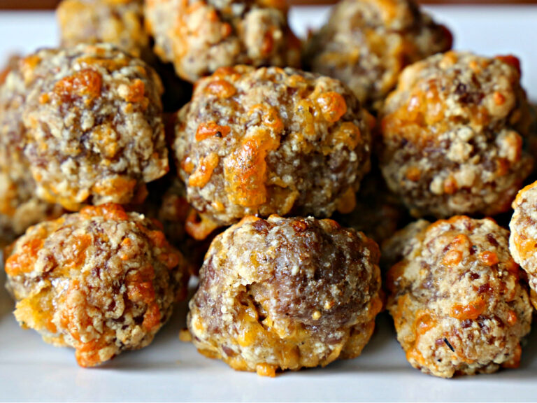Keto Sausage Balls gluten-free sausage balls on a platter