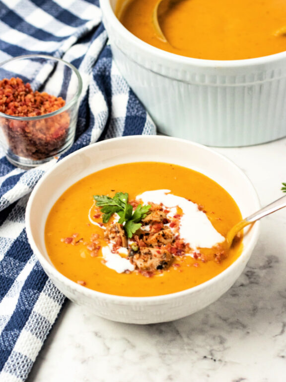 bowl of loaded squash soup