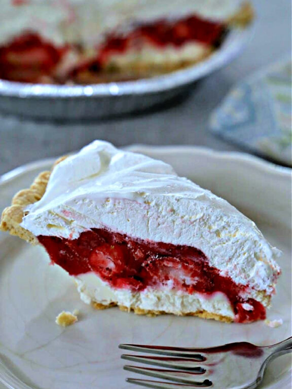 Strawberry Pie slice of Strawberry Pie with cream cheese layer