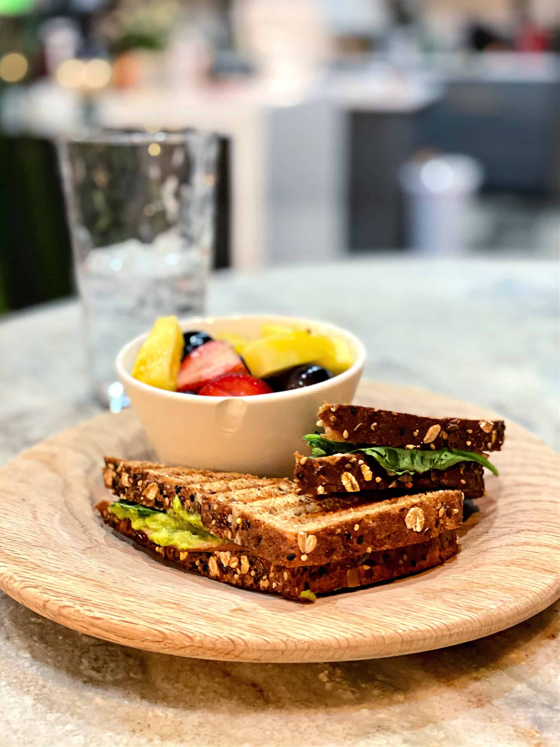 Turkey Sandwich and a fruit cup.