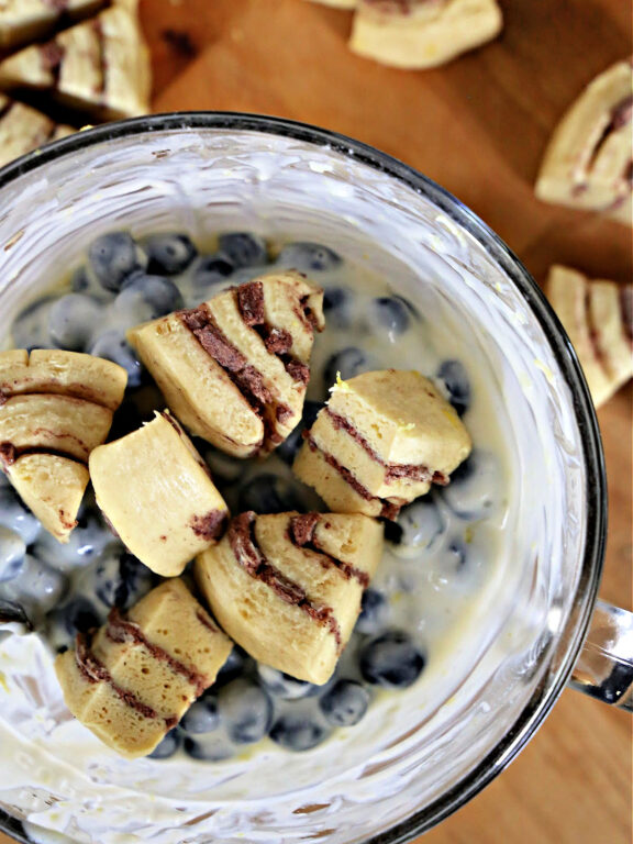 Blueberry Breakfast Bake cinnamon rolls and blueberries